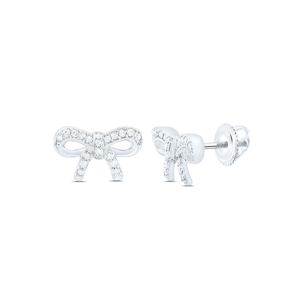 14K White Gold 1/10Cttw Natural Diamond Gift Bow Earring