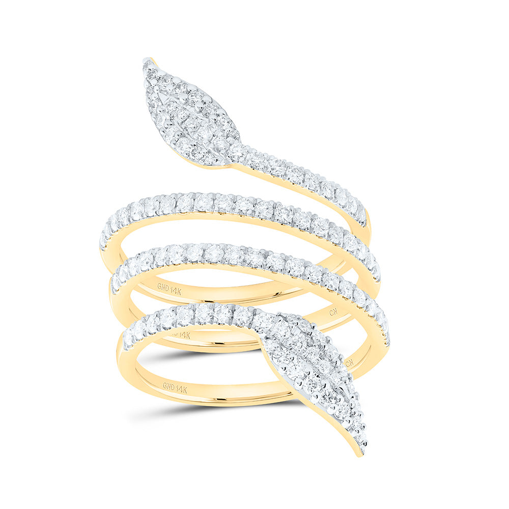 14K Yellow Gold 1 Cttw Natural Diamond Cn Fashion Leaf Bridal Anniversary Wedding Engagement Band Ring
