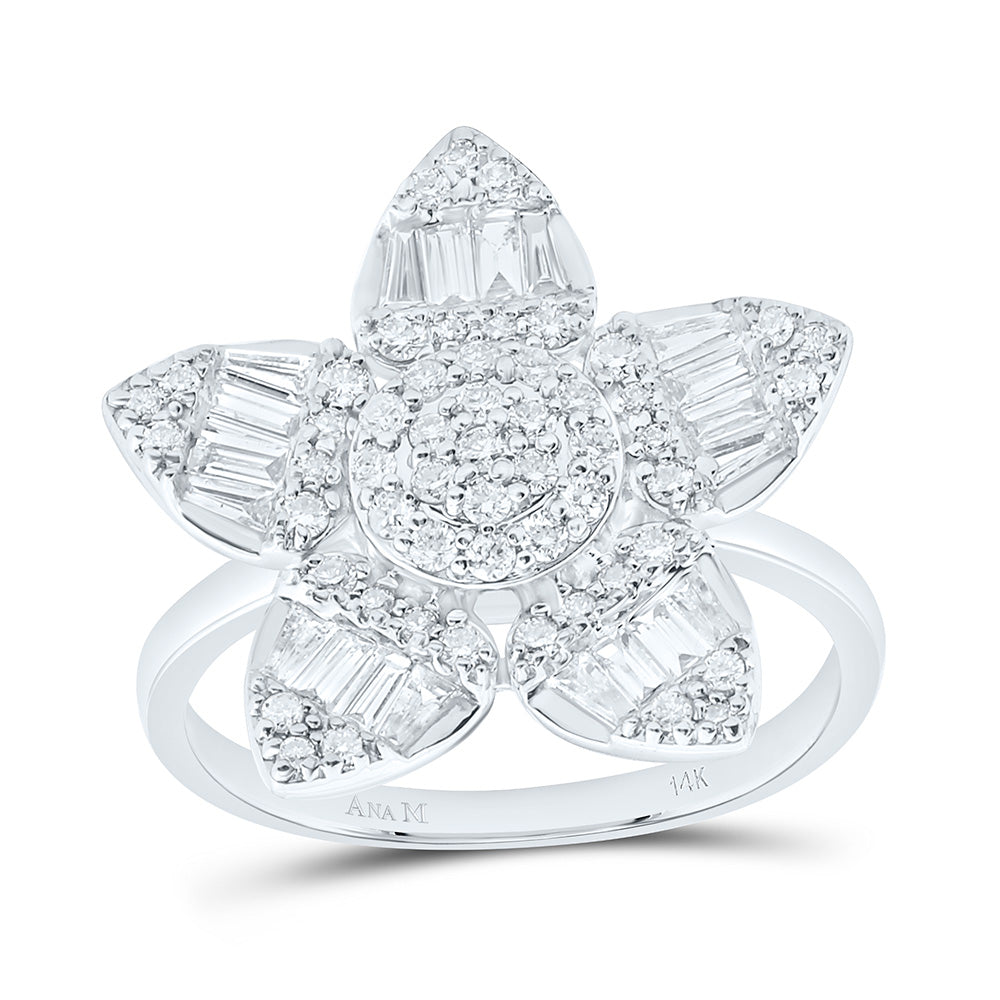 14K Yellow Or White Gold 3/4Cttw Natural Diamond Fashion Flower Ring