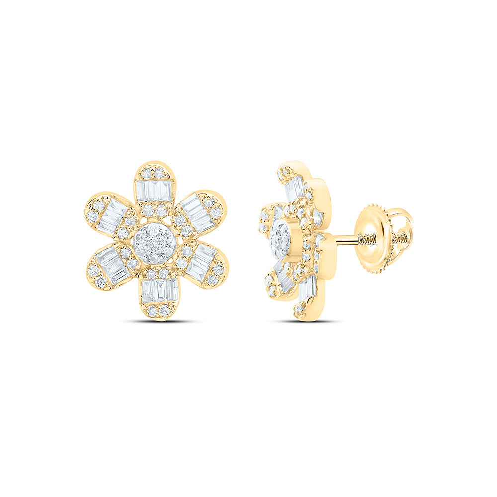 14K Yellow Gold 1/2Cttw Natural Diamond Ana M Flower Fashion Earring
