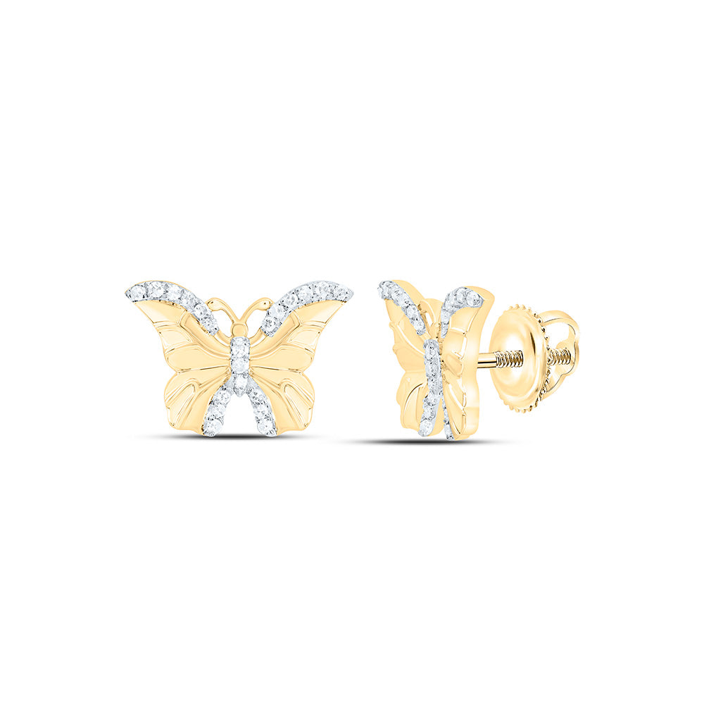 10K Yellow Gold 1/6Cttw Natural Diamond Gift Butterfly Earring