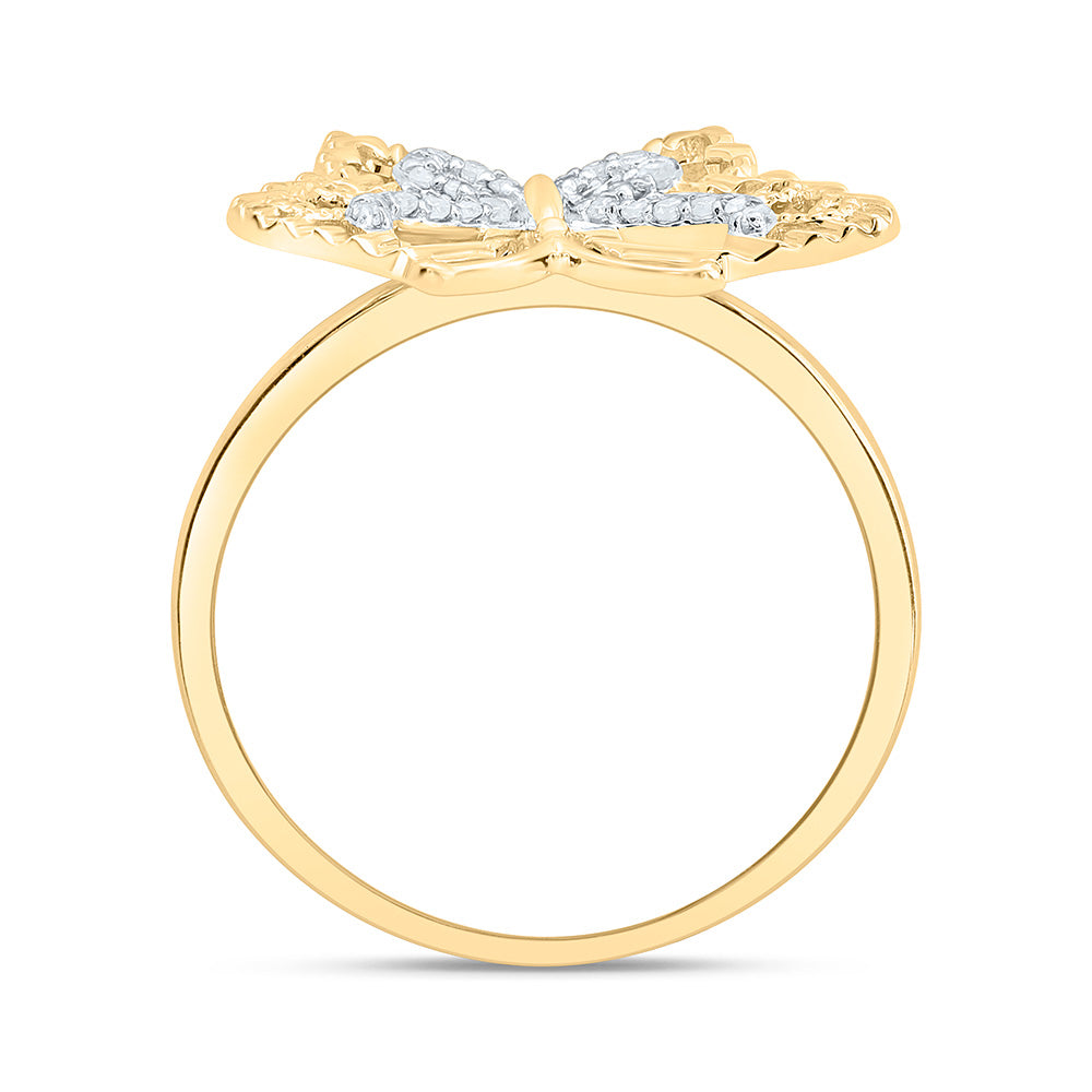 10K Yellow Gold 1/10Cttw Natural Diamond Gift Butterfly Ring