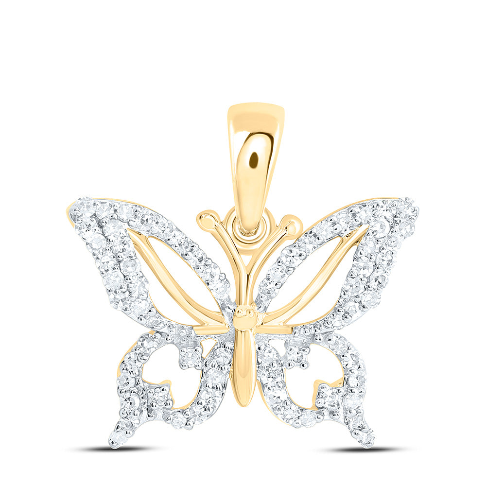 10K Yellow Gold 1/5Cttw Natural Diamond Gift Butterfly Pendant