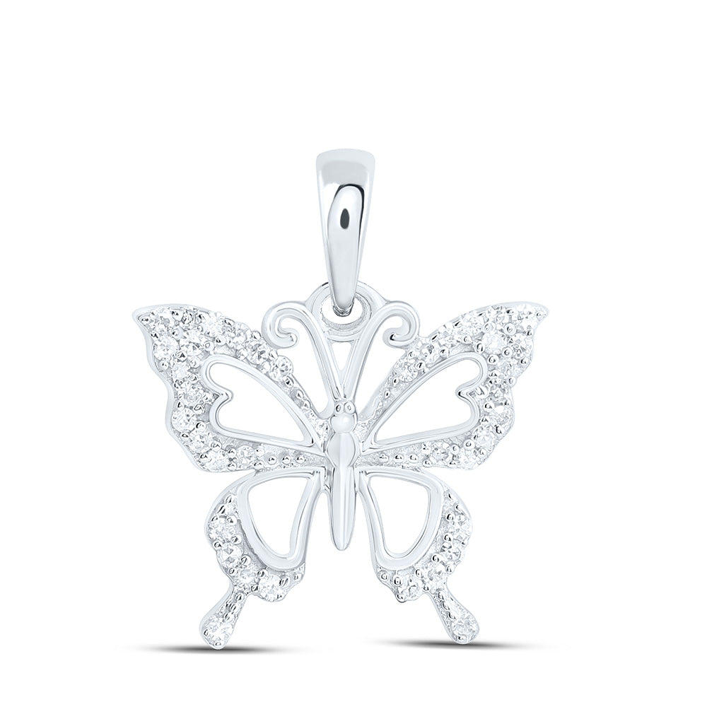 Sterling Silver 1/10 Cttw Natural Diamond Butterfly Pendant