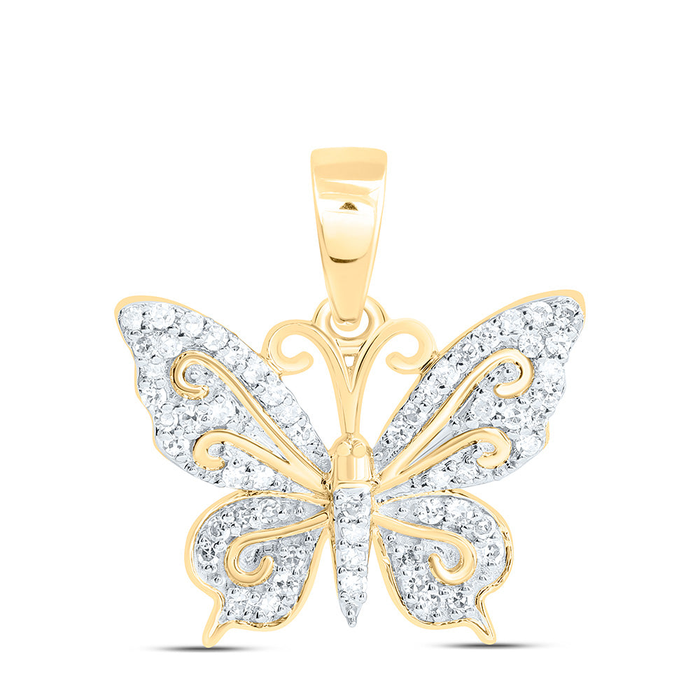 10K Yellow Gold 1/6Cttw Natural Diamond Gift Butterfly Pendant