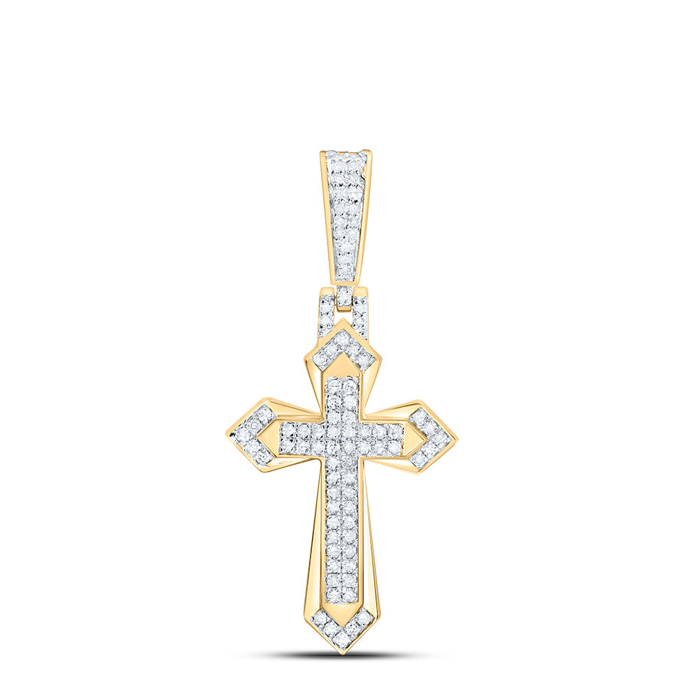 10K Yellow Gold 1/3Cttw Natural Diamond Cross Mens Charm
