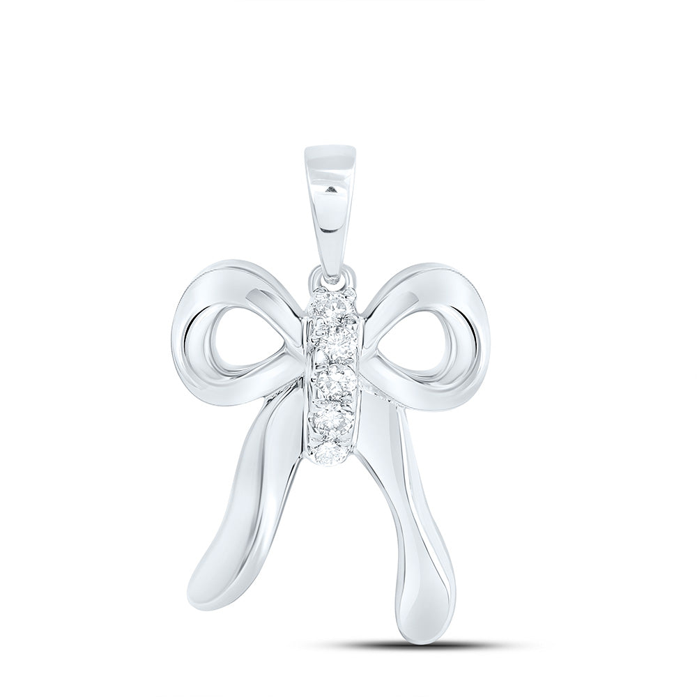 10K Yellow Or White Gold 1/20Cttw Natural Diamond Fashion Bow Pendant