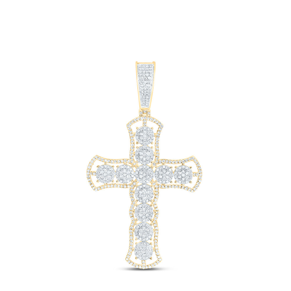 10K Yellow Gold 1 3/8 Cttw Natural Diamond Nk Cross Mens Charm