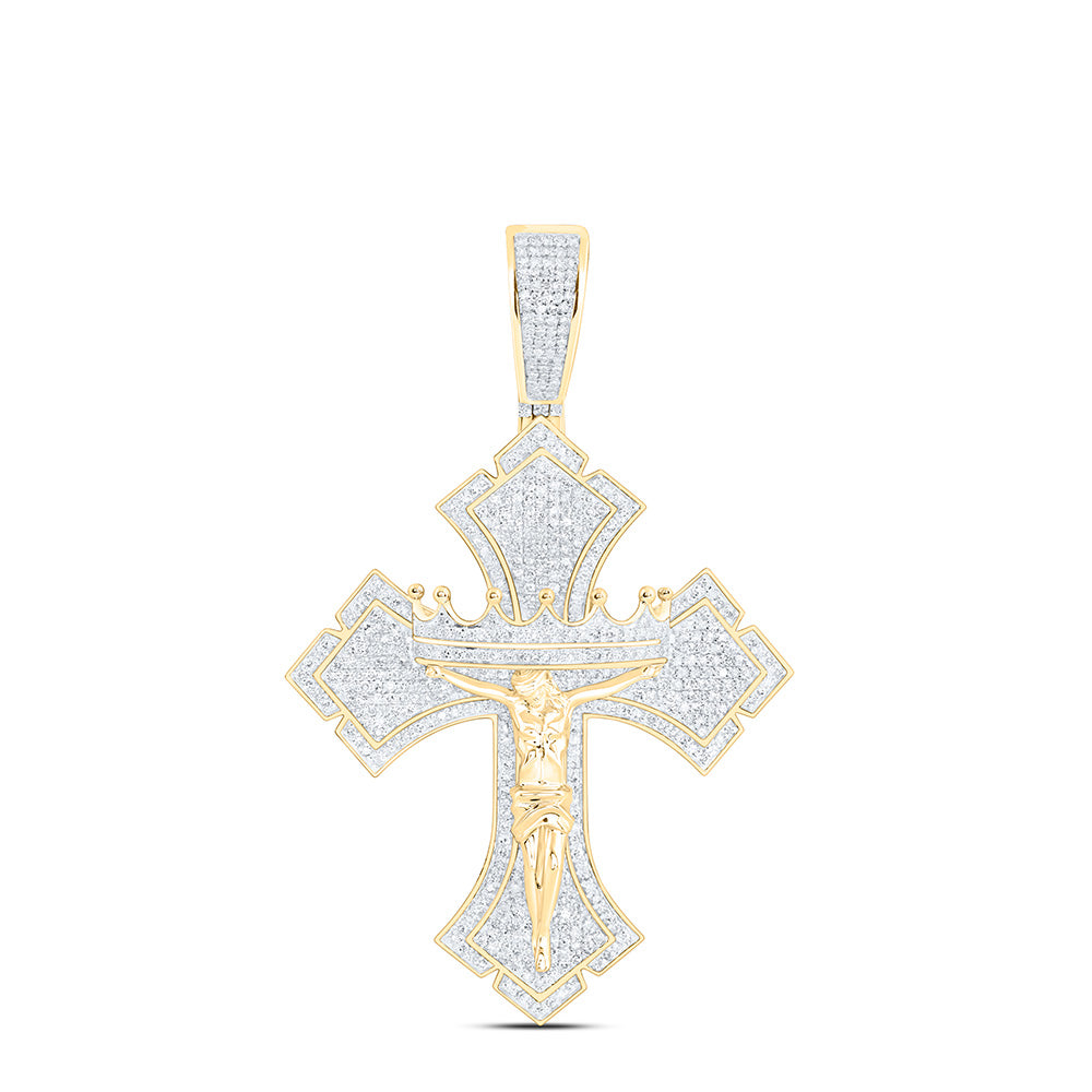 10K Yellow Gold 2 1/5Cttw Natural Diamond Jesus Cross Mens Charm