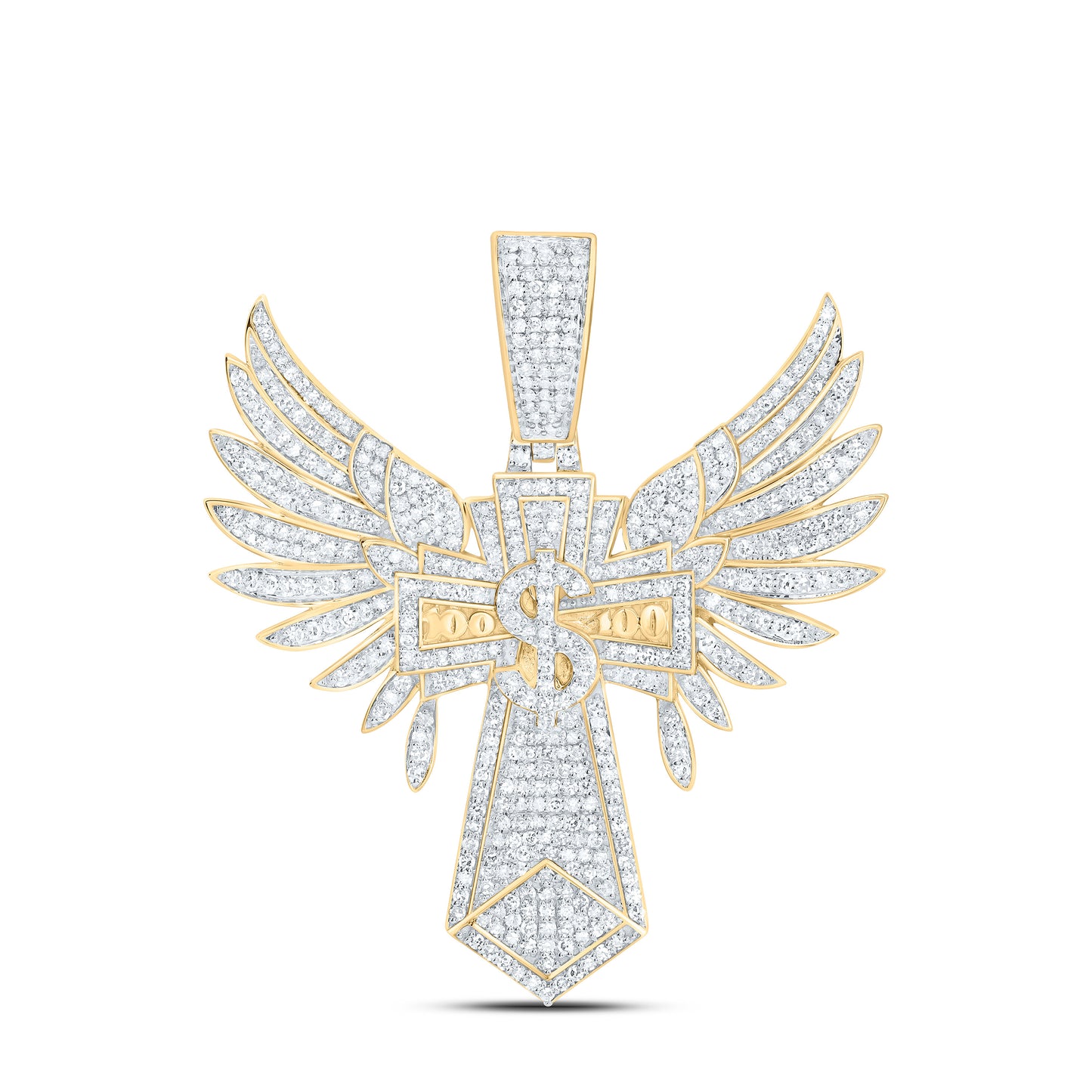 10K Yellow Gold 1 3/4Cttw Natural Diamond Dollar Cross Mens Charm