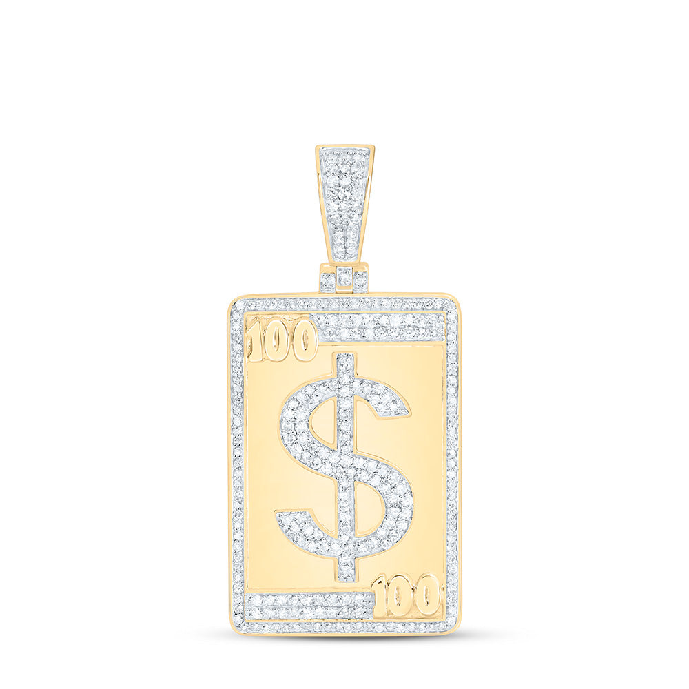 10K Yellow Gold 1 5/8Cttw Natural Diamond Dollar Mens Charm