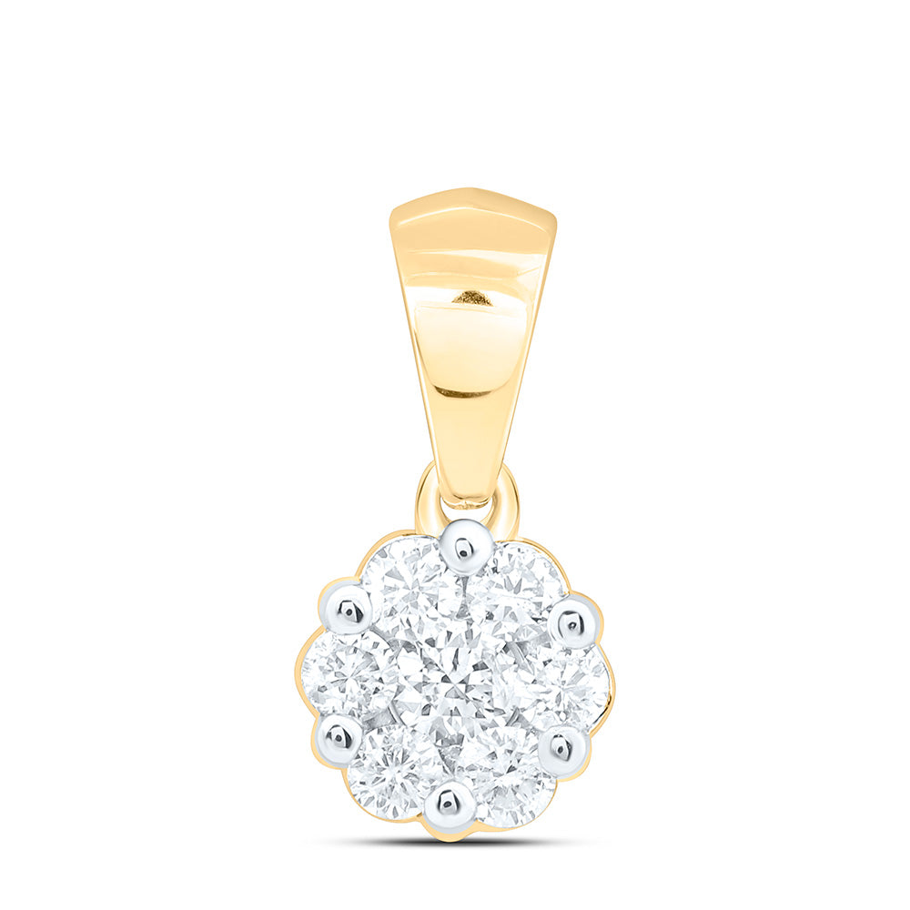 14K Yellow Gold 1/4Ctw Natural Diamond Ana M Fashion Flower Pendant