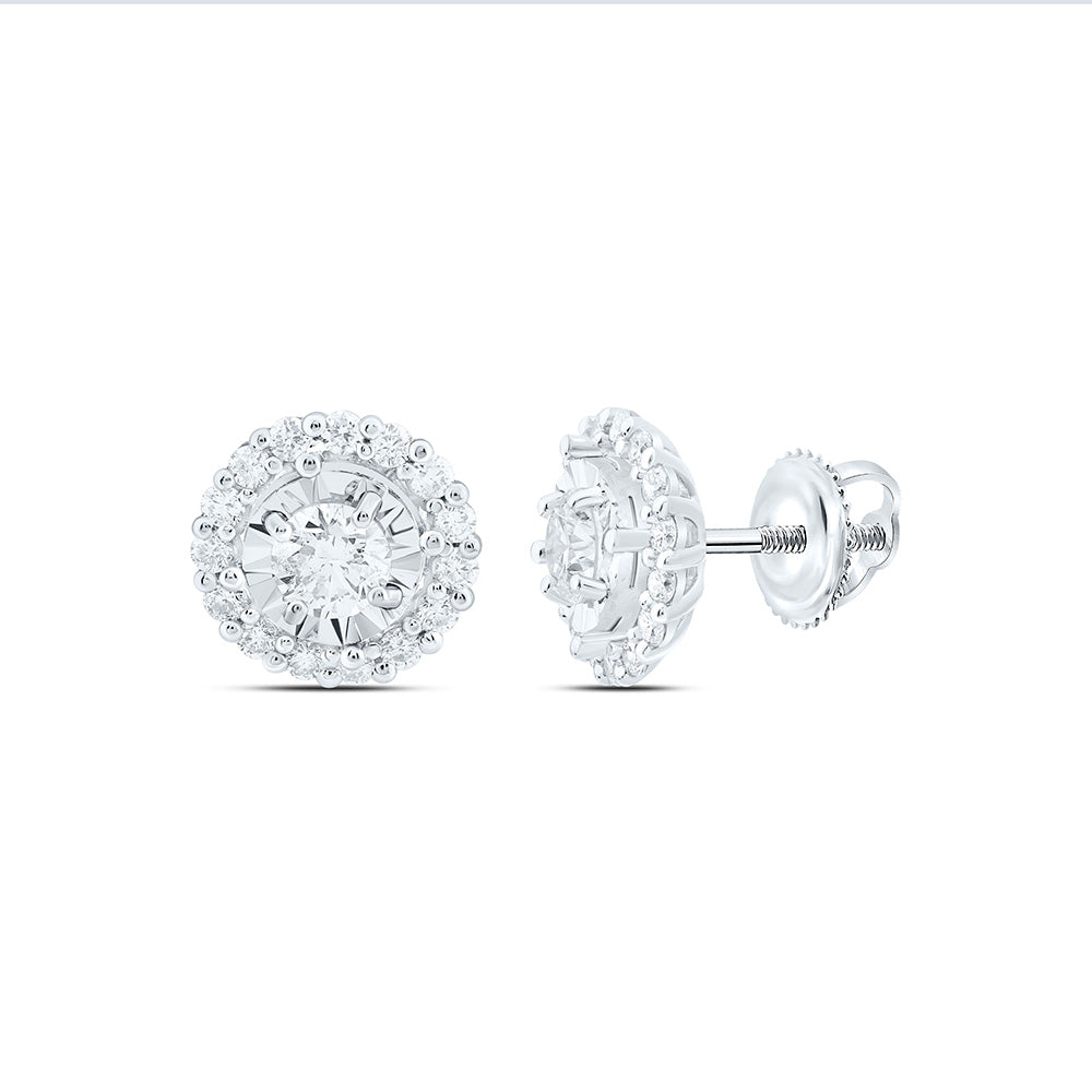 14K Yellow Or White Gold 1Cttw Natural Diamond 1/2Cttw Center Round Fashion Round Earring
