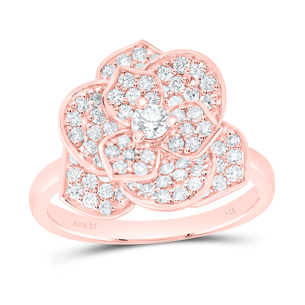 14K Yellow Or White Or Rose Gold 1Cttw Natural Diamond Fashion Flower Ring