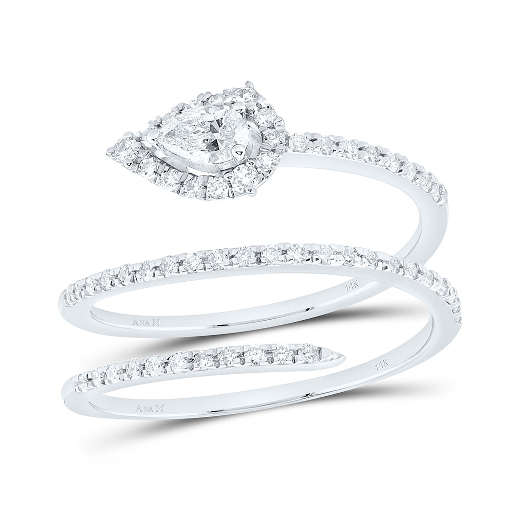 14K Yellow Or White Gold 1/2Cttw Natural Diamond 1/5Cttw Center Pear Shape Fashion Pear Ring