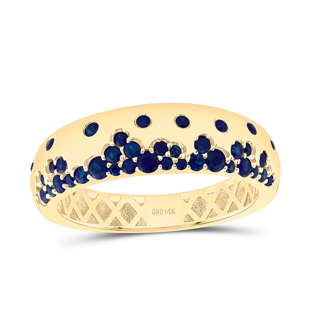 14K Yellow Gold 5/8 Cttw Round Blue Sapphire Natural Gem Band
