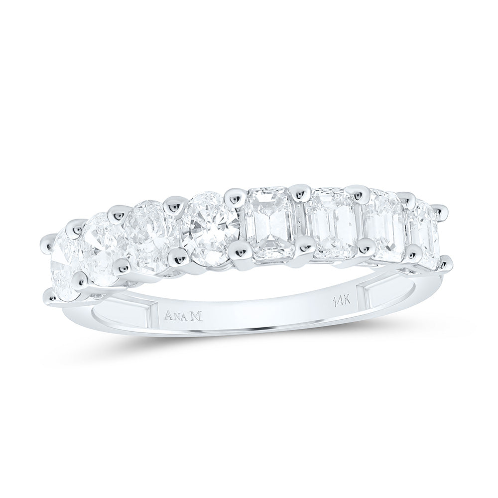14K Yellow Or White Gold 1 1/2Cttw Natural Diamond 1Ct Center Emerald 1/2Ct Center Oval Fashion Band