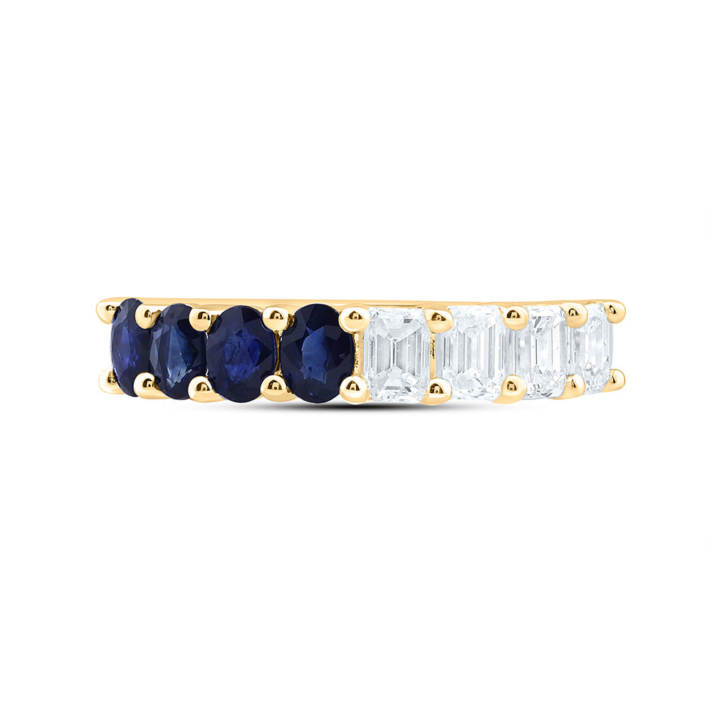 14K Yellow Gold 1 Cttw Natural Diamond Ana M 3/4 Cttw Oval Blue Sapphire Natural Gem Bridal Anniversary Wedding Engagement Band Ring