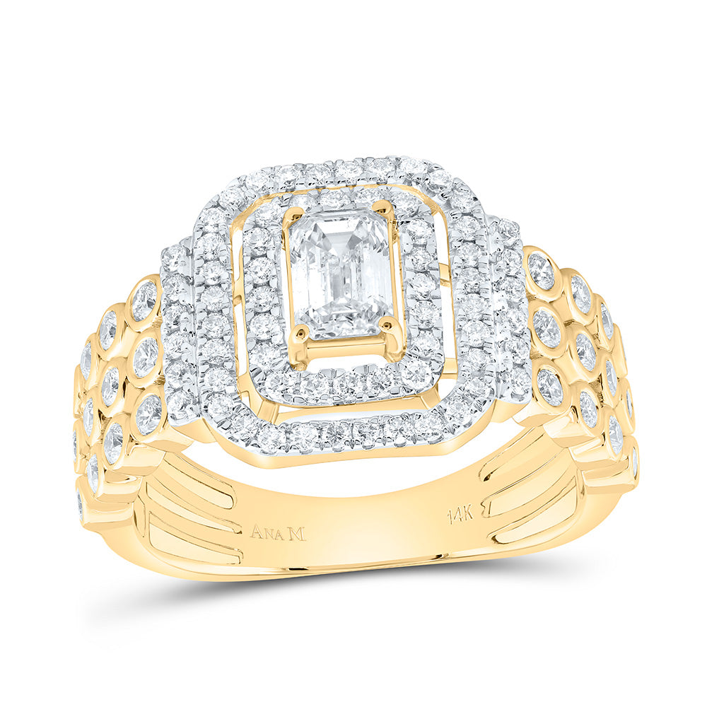 14K Yellow Or White Or Rose Gold 3/4Cttw Natural Diamond 1/2Ct Center Emerald Fashion Emerald Ring