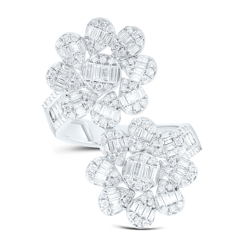 14K Yellow Or White Gold 1 1/2Cttw Natural Diamond Fashion Flower Ring