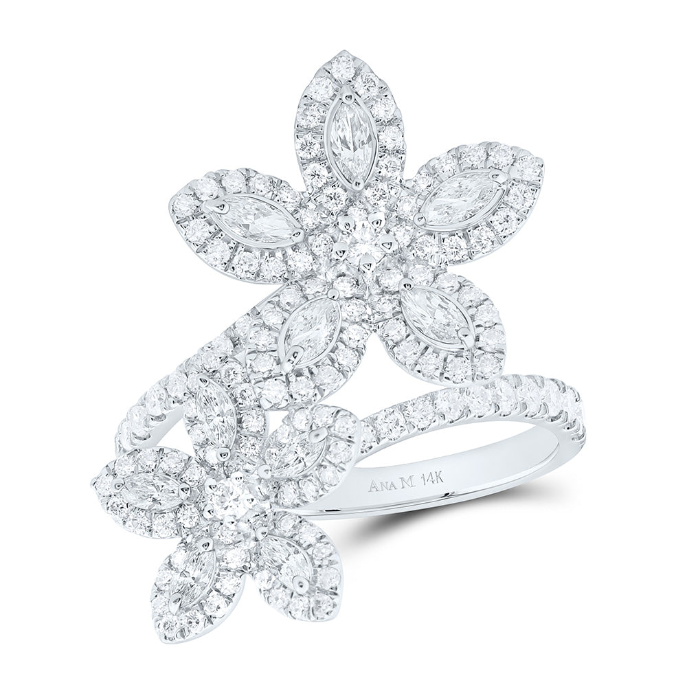 14K Yellow Or White Gold 1 1/3Cttw Natural Diamond Fashion Flower Ring