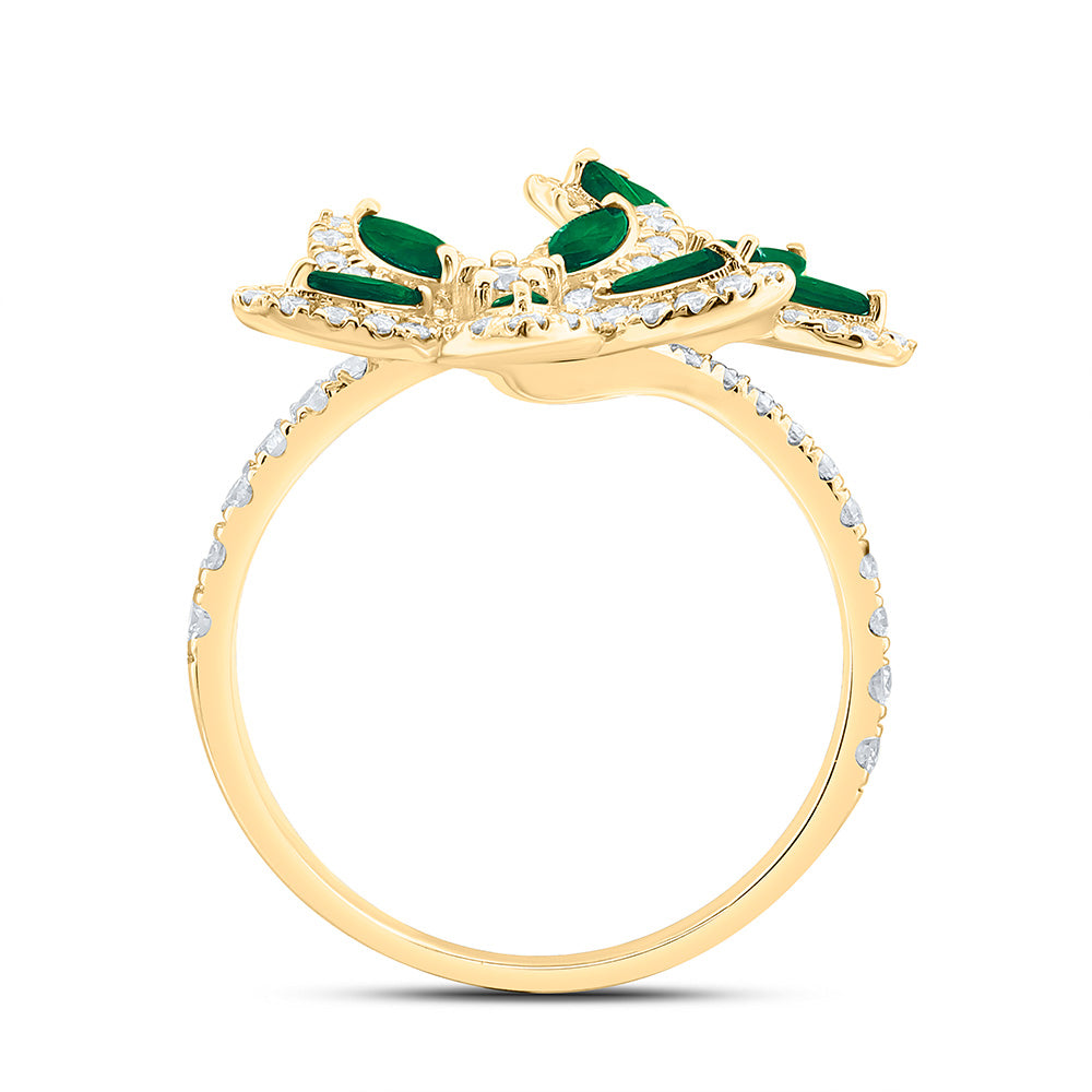 14K Yellow Or White Gold 3/4Cttw Natural Diamond Marquise Flower Ring