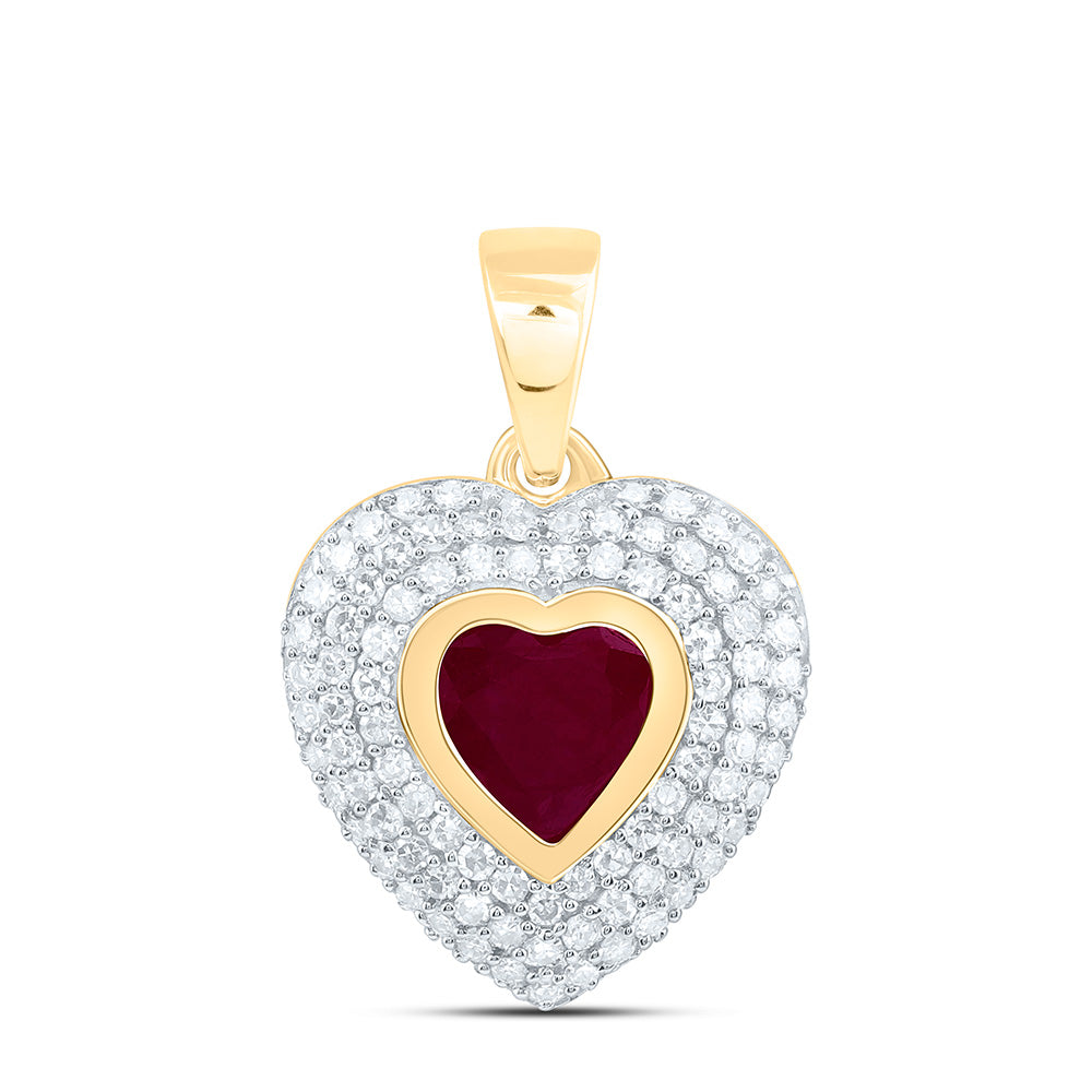 14K Yellow Gold 1/4Cttw Natural Diamond Cn 5Mm Heart Gem Pendant