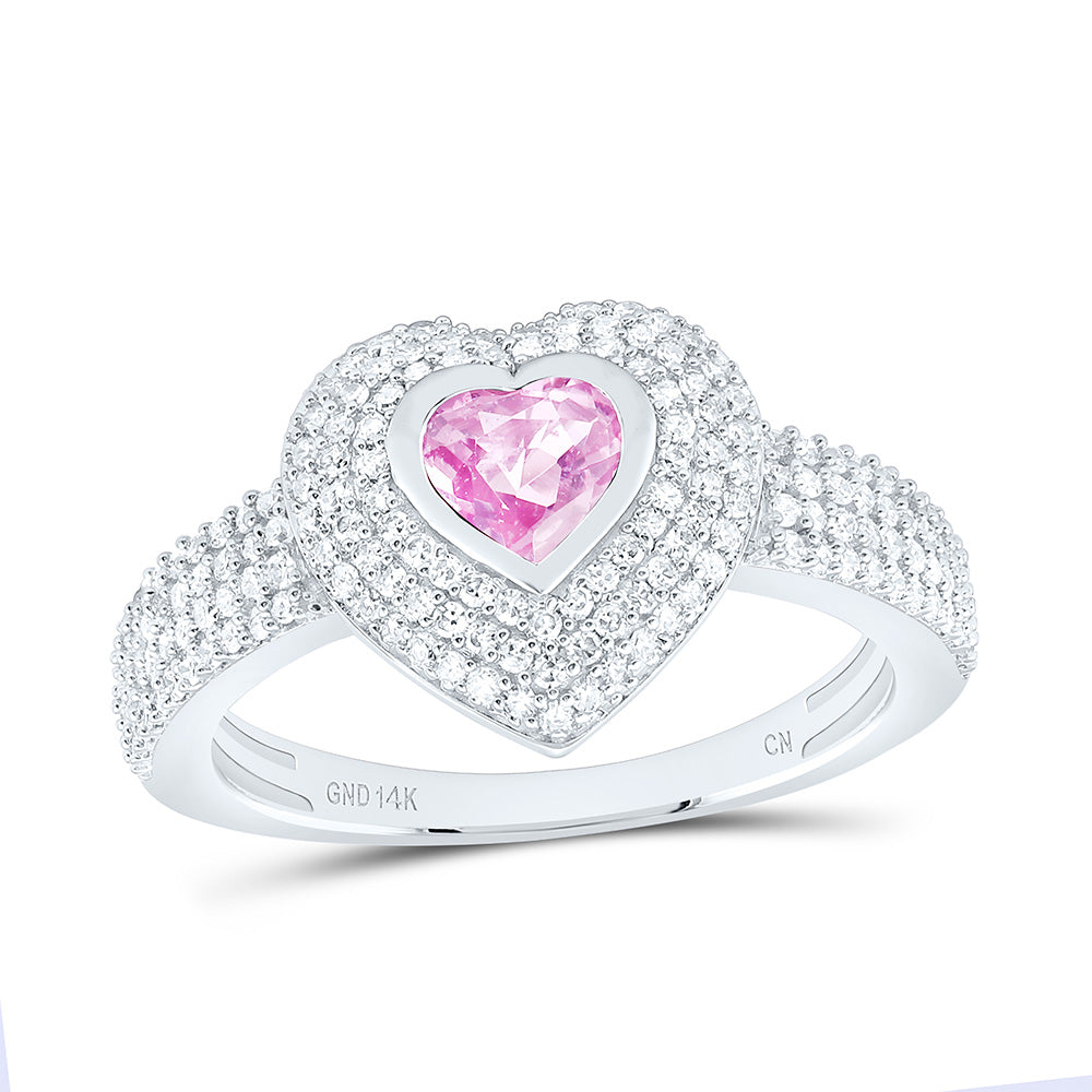 14K Yellow Or White Gold 1/2Cttw Natural Diamond Cn 5Mm Heart Blue Sapphire Ring