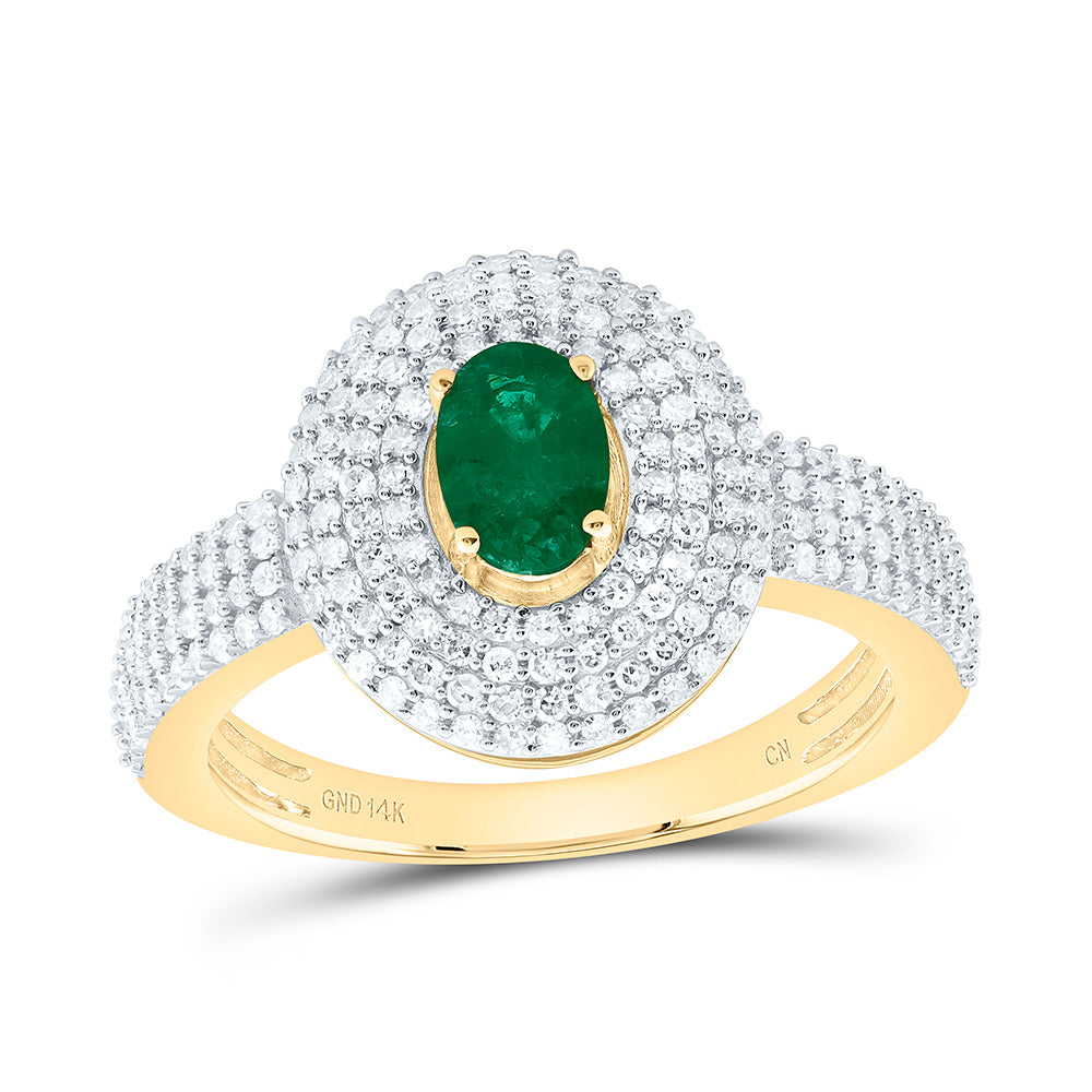 14K Yellow Gold 1/2Cttw Natural Diamond Cn 6X4Mm Oval Emerald Natural Gem Oval Ring