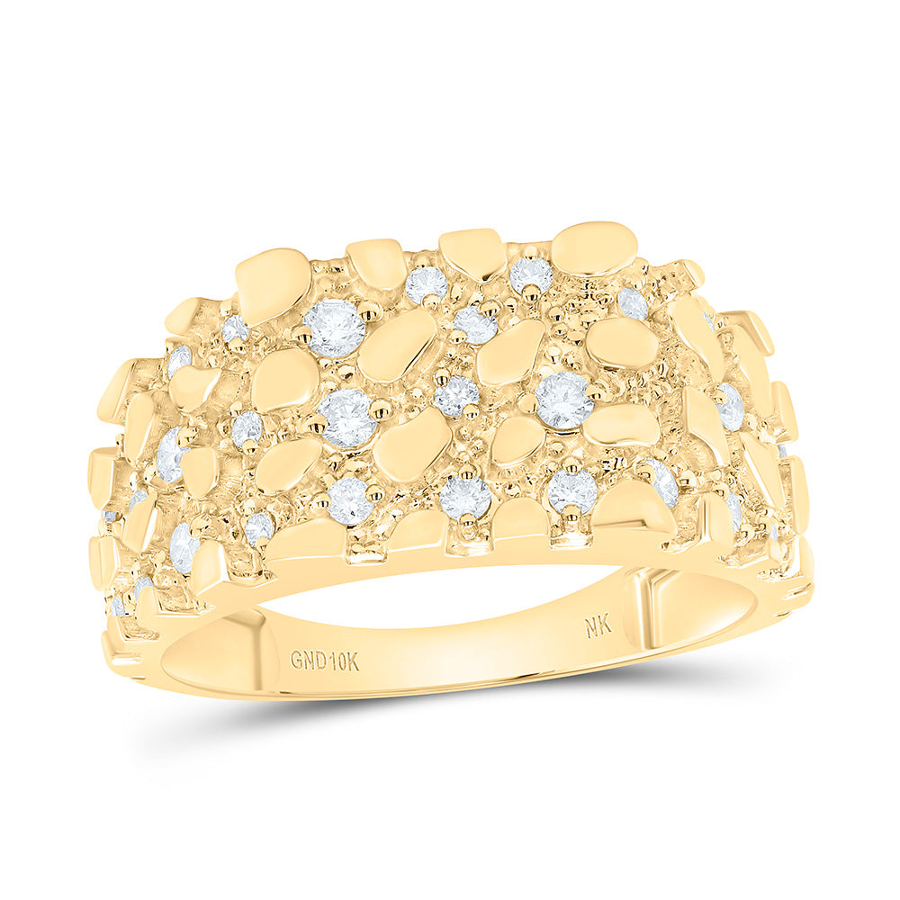 10K Yellow Gold 1/2 Cttw Natural Diamond Nk Nugget Mens Bridal Anniversary Wedding Engagement Band Ring