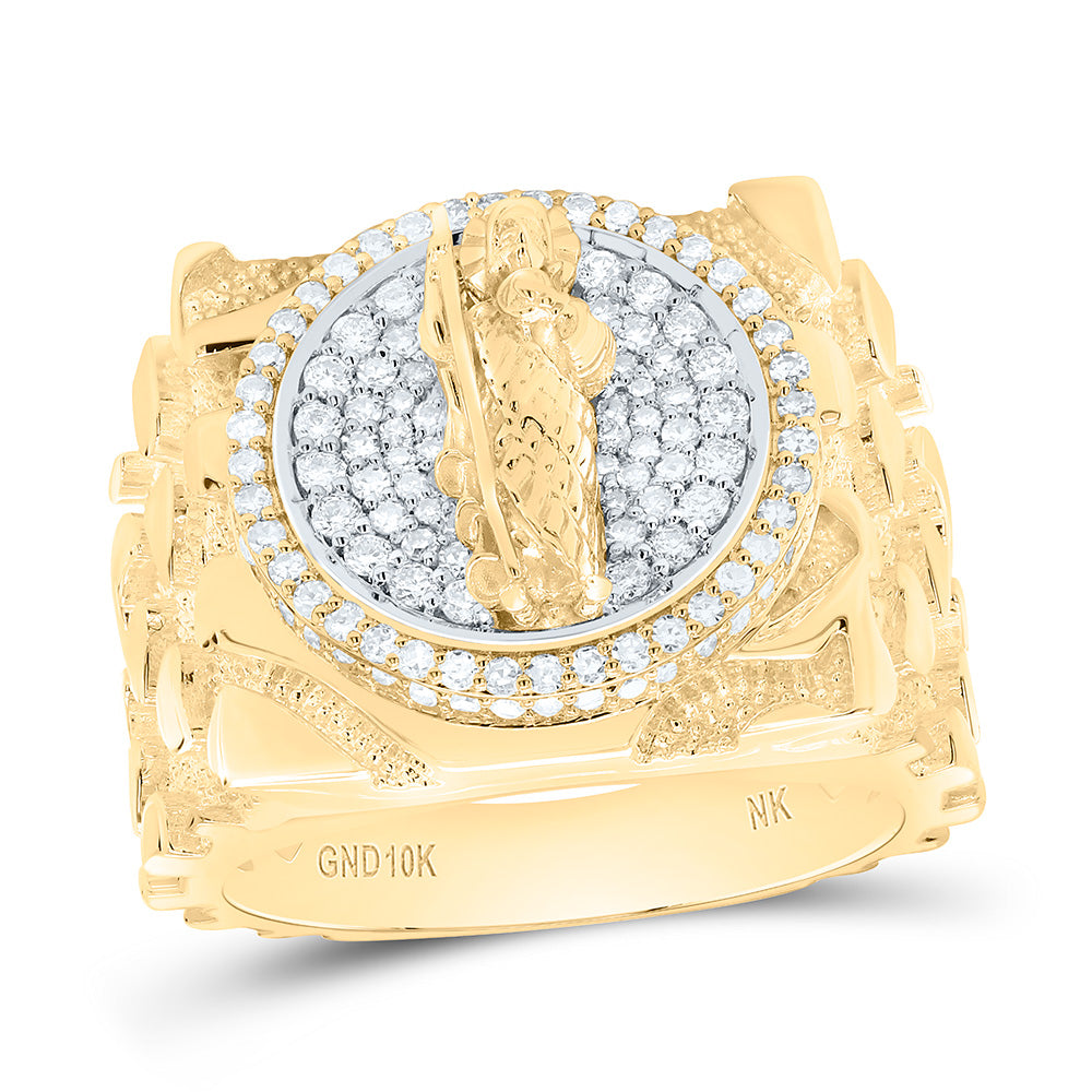 10K Yellow Gold 7/8Ctw Natural Diamond St Jude Nugget Mens Ring
