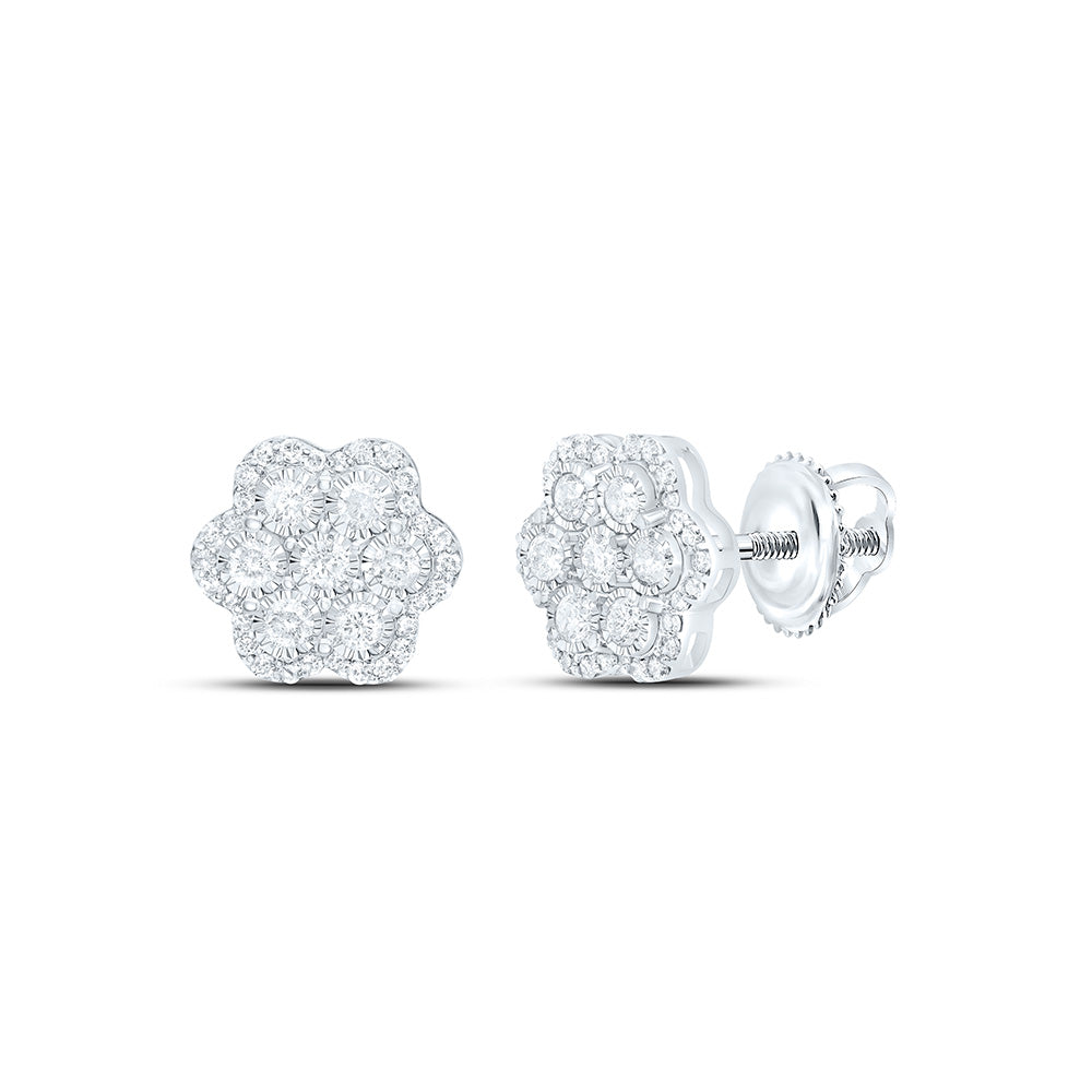 10K White Gold 3/4Cttw Natural Diamond Gift Flower Earring