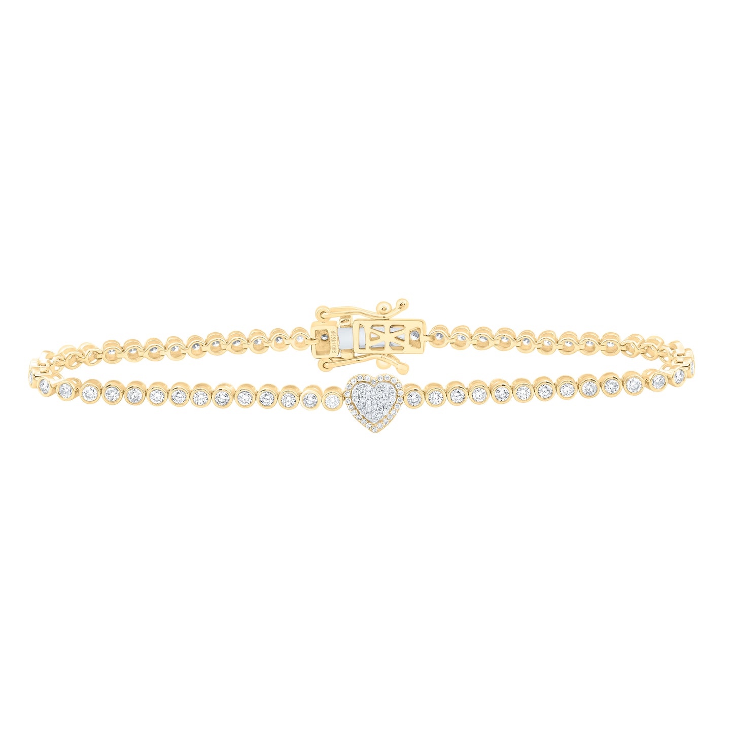 14K Yellow Gold 1 5/8Cttw Natural Diamond Nk Fashion Tennis Heart Bracelet(7Inch)