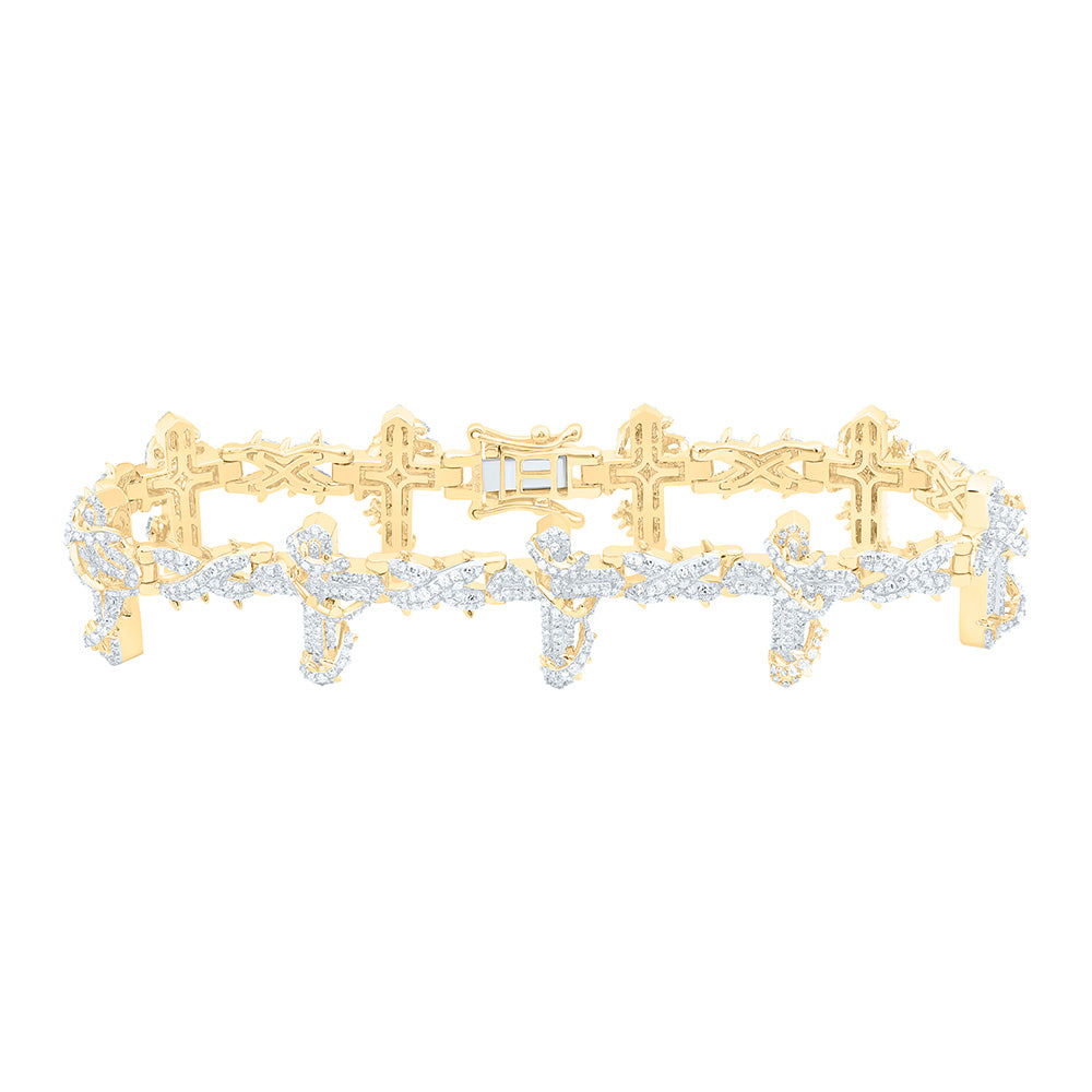 10K Yellow Gold 4 1/5Cttw Natural Diamond Nk Cross Mens Bracelet(8 Inch)