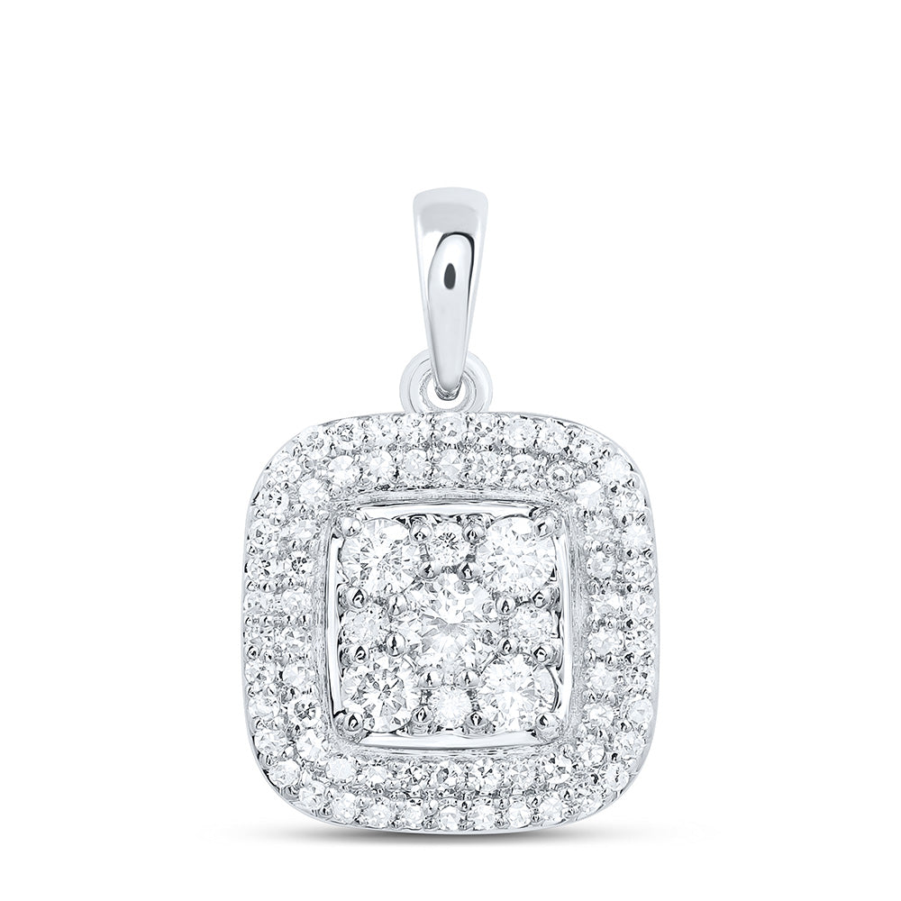 10K White Gold 1/2Cttw Natural Diamond Nk Fashion Cushion Pendant