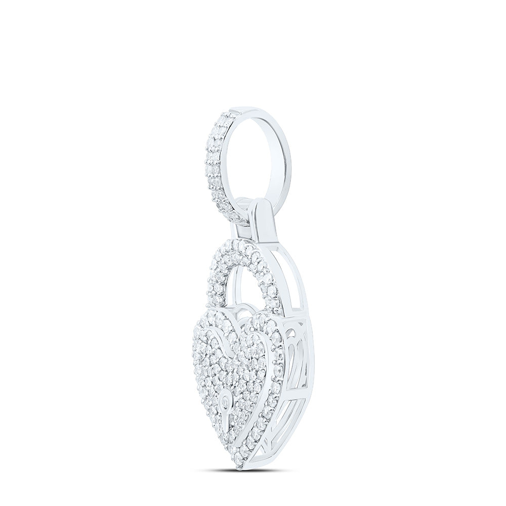 14K Yellow Or White Gold 5/8Ctw Natural Diamond Nk Fashion Heart Lock Pendant