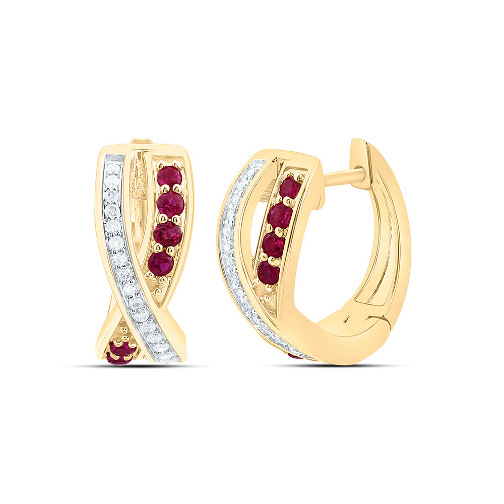 14K Yellow Or White Gold 1/8Cttw Natural Diamond Ana M 1/5Ct Round Natural Gem Hoop Earring