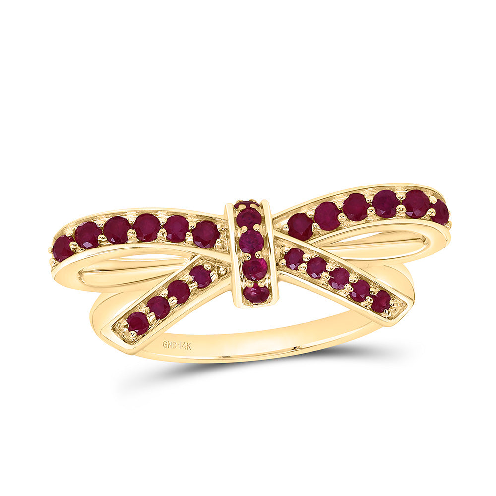 14K Yellow Or White Gold Round Natural Gem Bow Ring