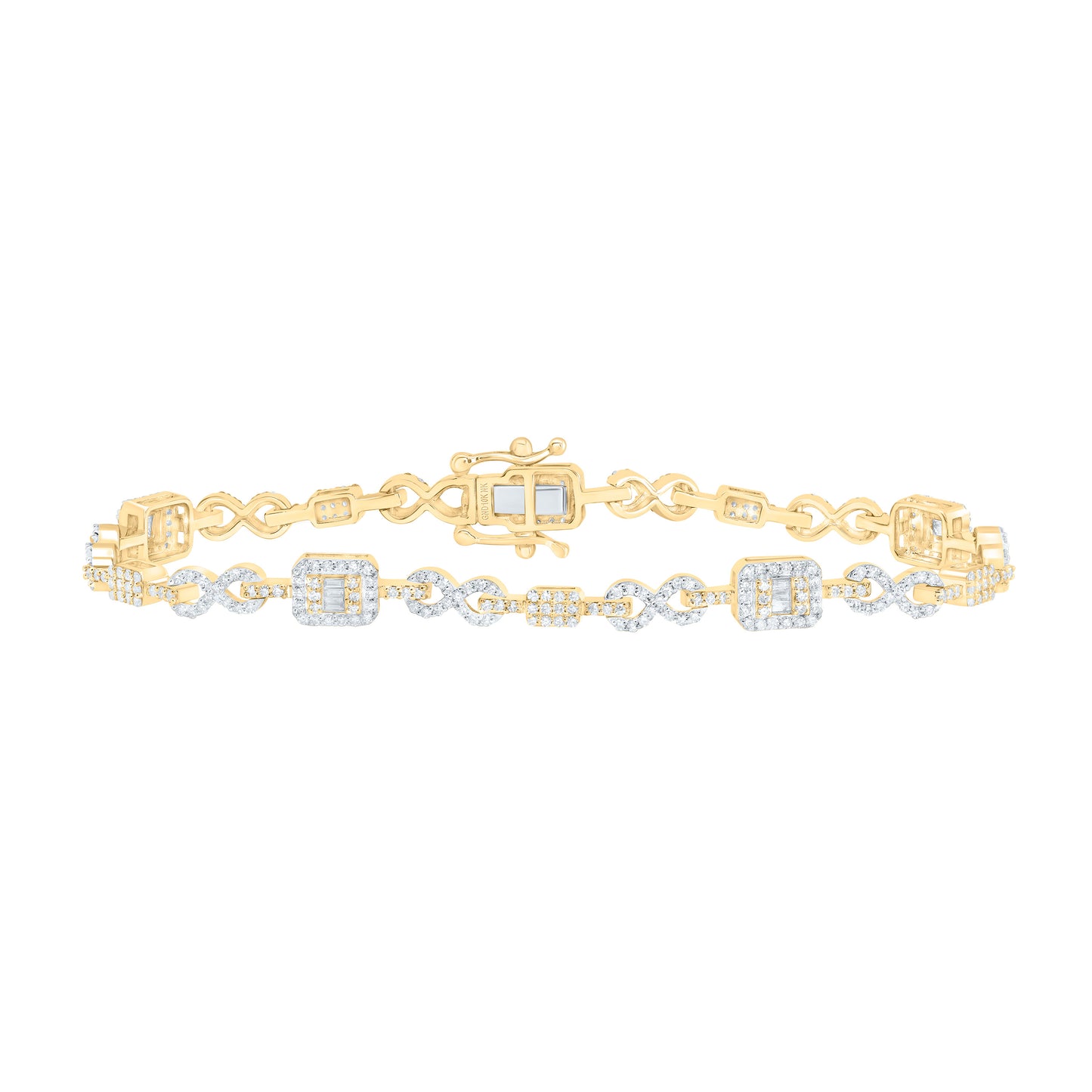 10K Yellow Gold 1 1/2Cttw Natural Diamond Nk Fashion Infinity Emerald Bracelet (7 Inch)