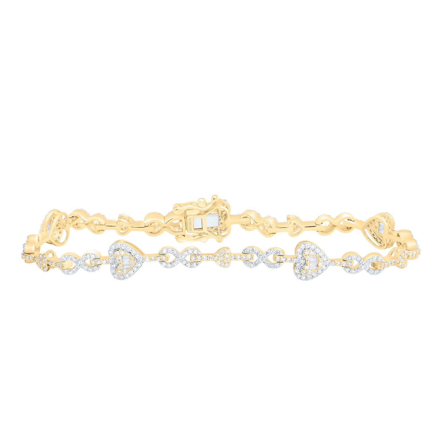 10K Yellow Gold 1 3/4 Cttw Natural Diamond Nk Fashion Infinity Heart Bracelet (7 Inch)