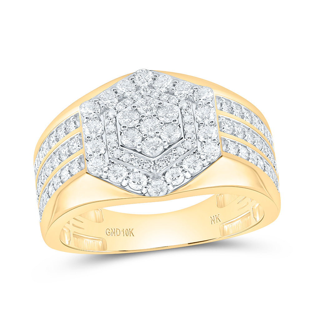 10K Yellow Gold 1 1/2Cttw Natural Diamond Nk Hexagon Mens Ring