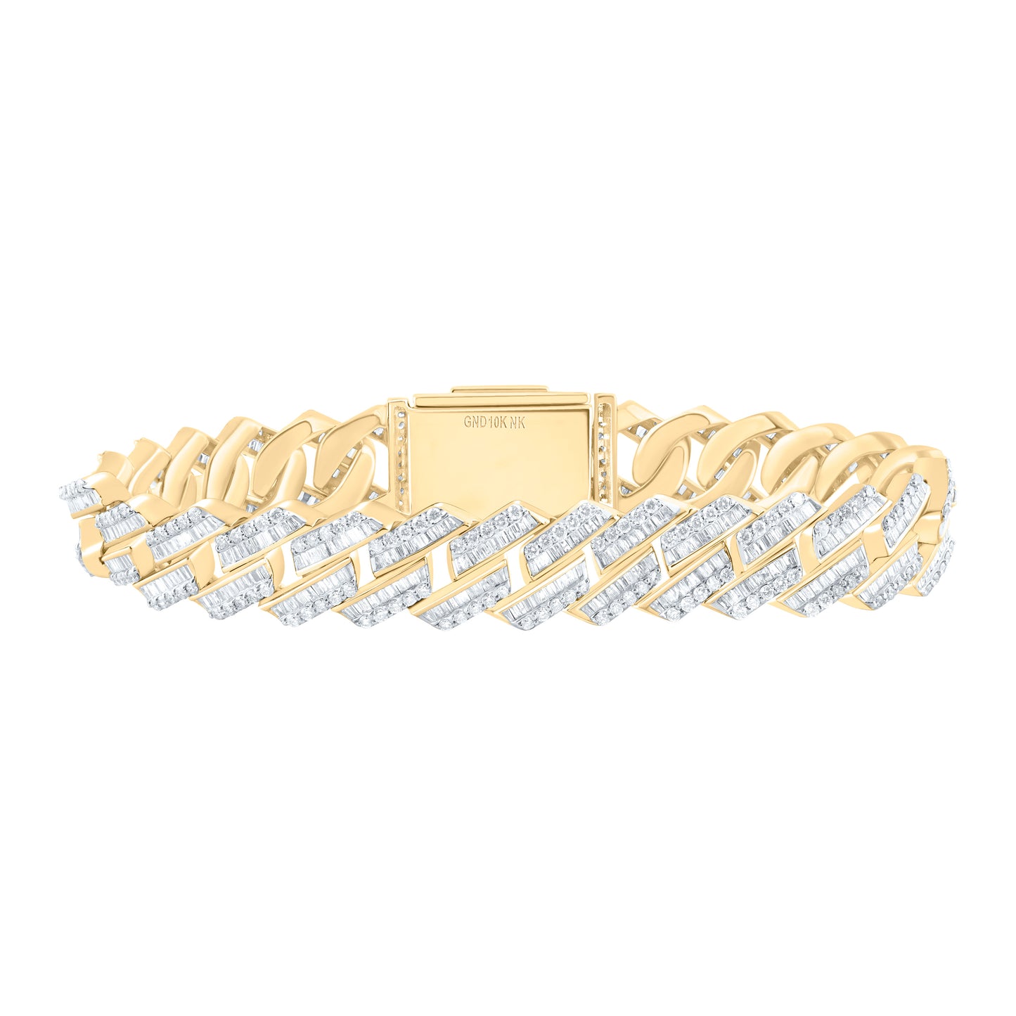 10K Yellow Gold 8 1/5Ctw Natural Diamond Cuban Mens Bracelet (8 Inch)
