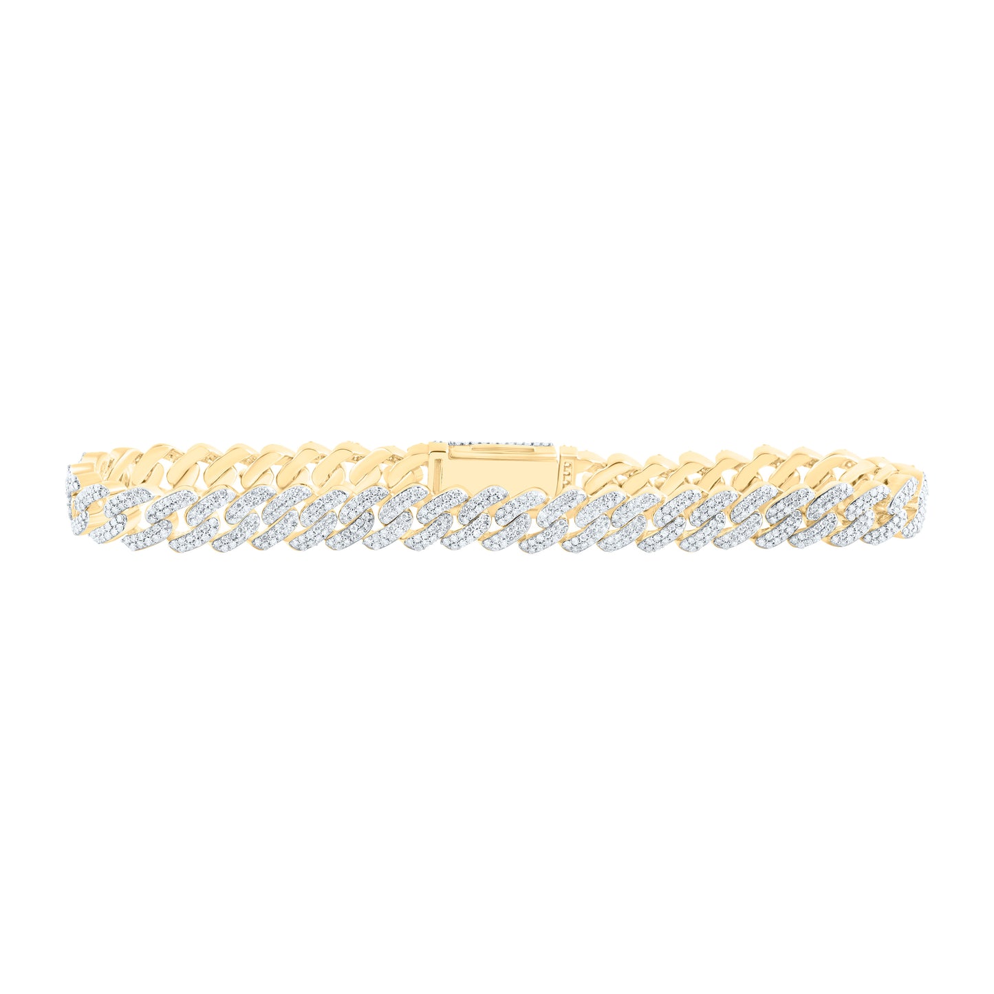 10K Yellow Gold 3 1/3Ctw Natural Diamond Cuban Mens Bracelet (8 Inch)