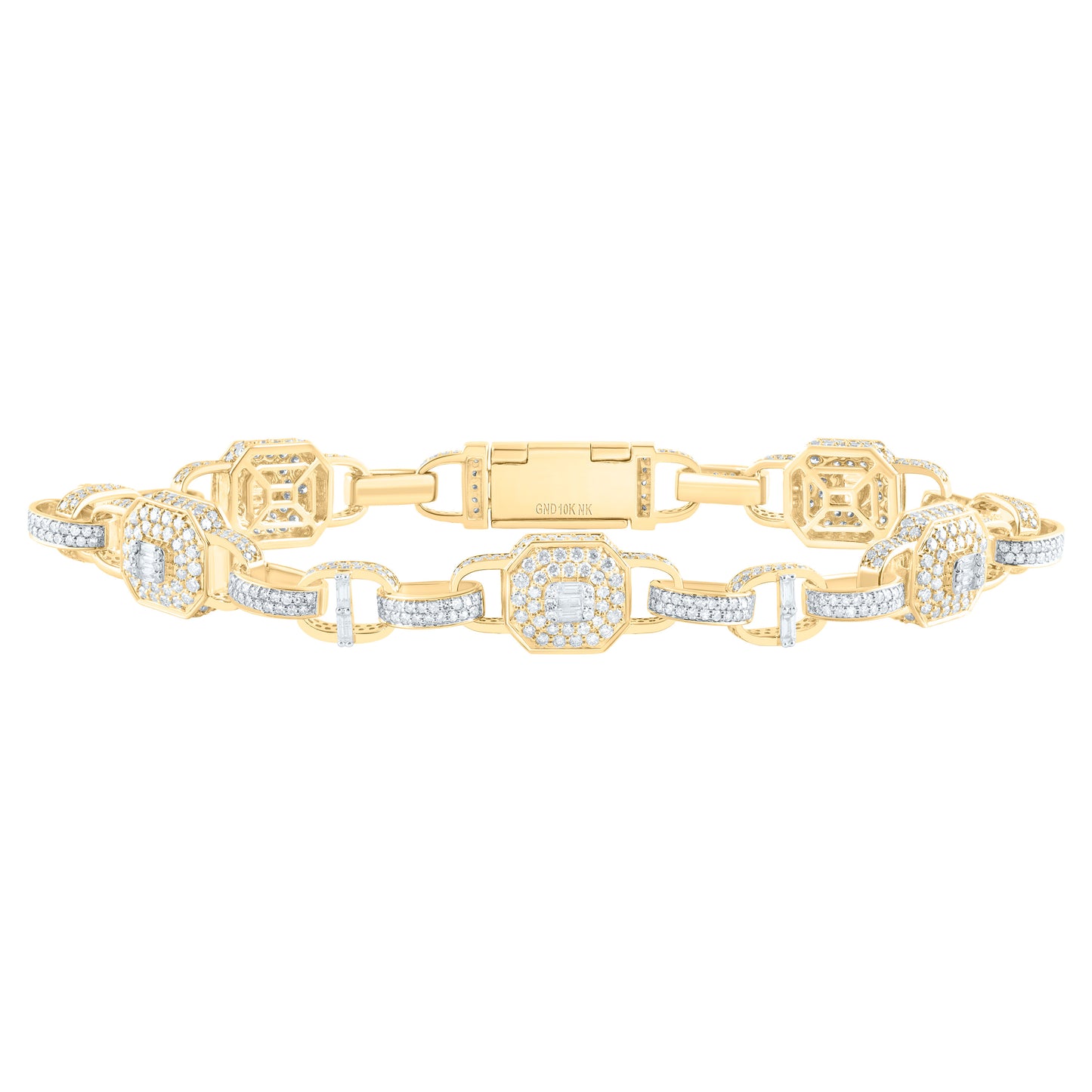 10K Yellow Gold 6Ctw Natural Diamond Mens Bracelet (8 Inch)