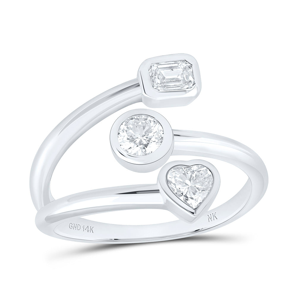 14K Yellow Or White Gold 5/8Cttw Natural Diamond I1 Ij 1/4Ct-Cht, 1/5Ct-Cem, 1/4Ct Center Round Fashion Heart Ring