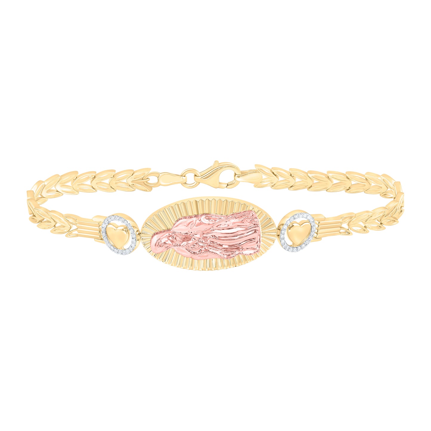 10K Yellow & Rose Gold 1/5Cttw Natural Diamond Nk Fashion Heart Bracelet (7 Inch)