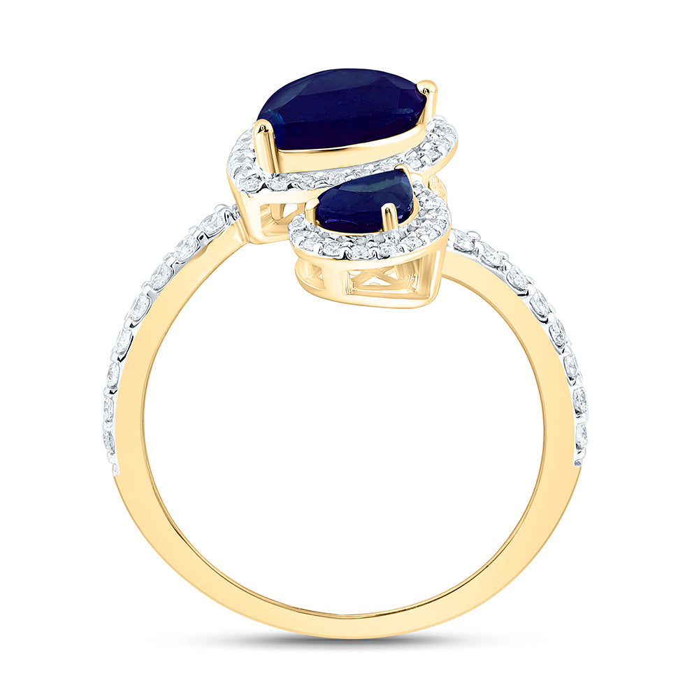 14K Yellow Or White Gold 3/8Cttw Natural Diamond Ana M 6.0X4.0Mm, 8.5X6.5Mm Pear Natural Gem Fashion Ring