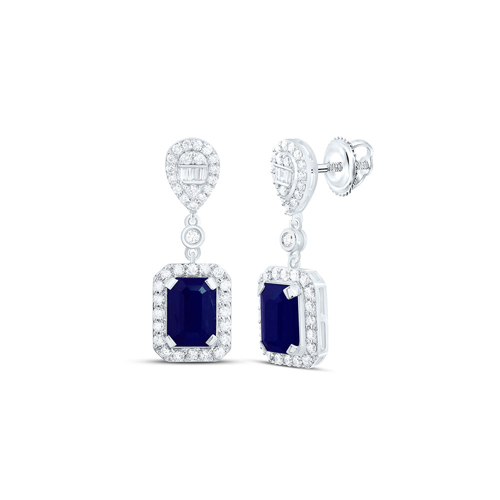 14K Yellow Or White Gold 1/2Cttw Natural Diamond Ana M 7X5Mm Natural Gem Emerald Pear Dangling Earring