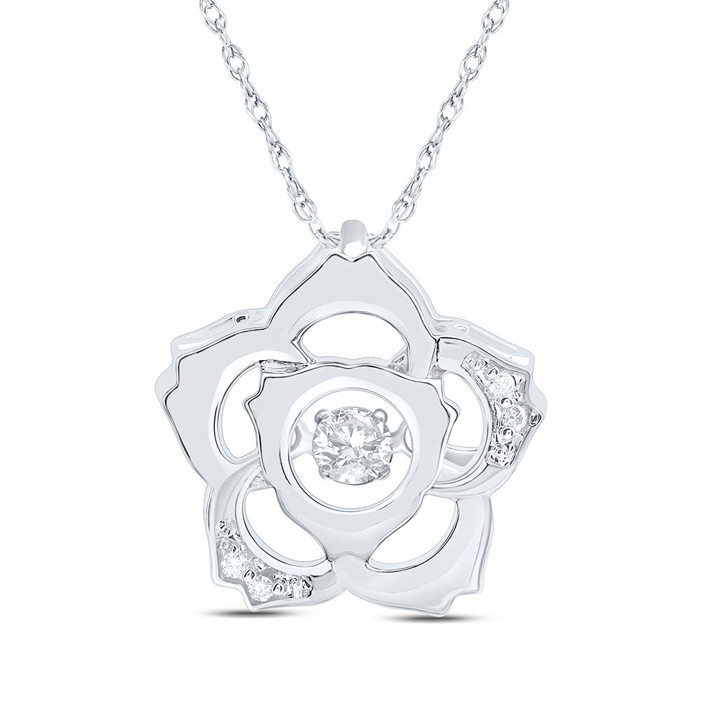 14K Yellow Or White Gold 1/12Cttw Natural Diamond Cn Fashion Flower Pendant
