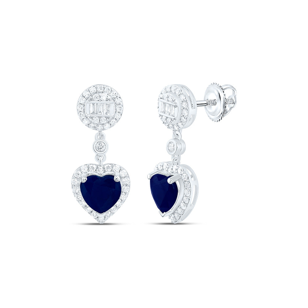 14K Yellow Or White Gold 1/2Cttw Natural Diamond Ana M 6Mm Natural Gem Heart Round Dangling Earring